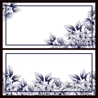 Mavi çiçekli iki kart şablonu