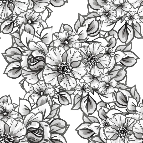 Zwart Wit Bloemenpatroon Digitaal Behang — Stockvector