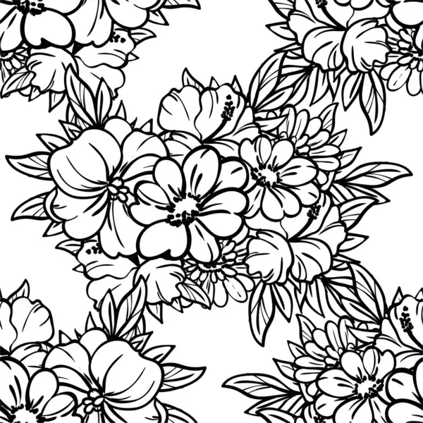 Black White Floral Pattern Digital Wallpaper — Stock Vector