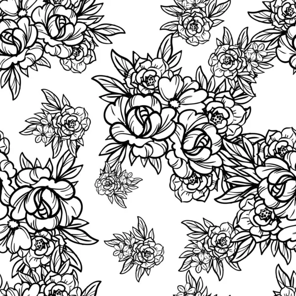 Schwarz Weißes Blumenmuster Digitale Tapete — Stockvektor