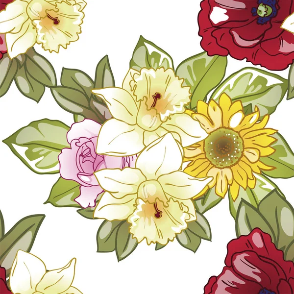 Hermoso Patrón Floral Fondo Pantalla Sin Costuras — Vector de stock