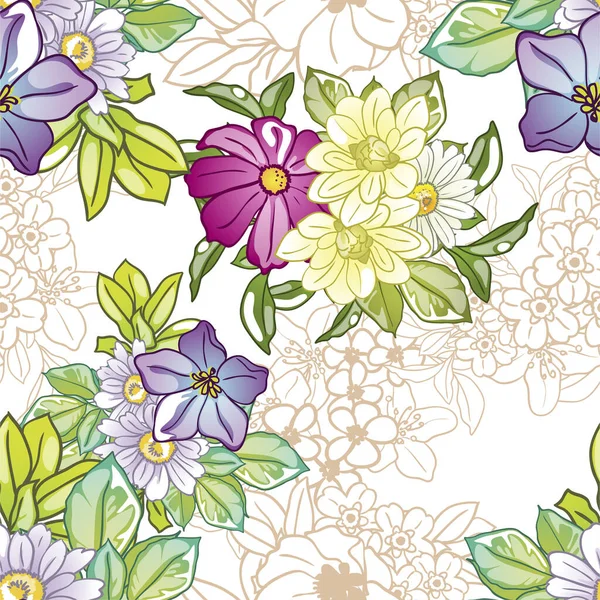 Beautiful Floral Pattern Seamless Wallpaper — Stock Vector