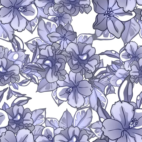 Motif Floral Bleu Blanc Papier Peint Numérique — Image vectorielle