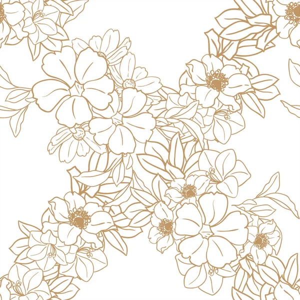 Motif Vectoriel Sans Couture Avec Des Fleurs Dorées — Image vectorielle