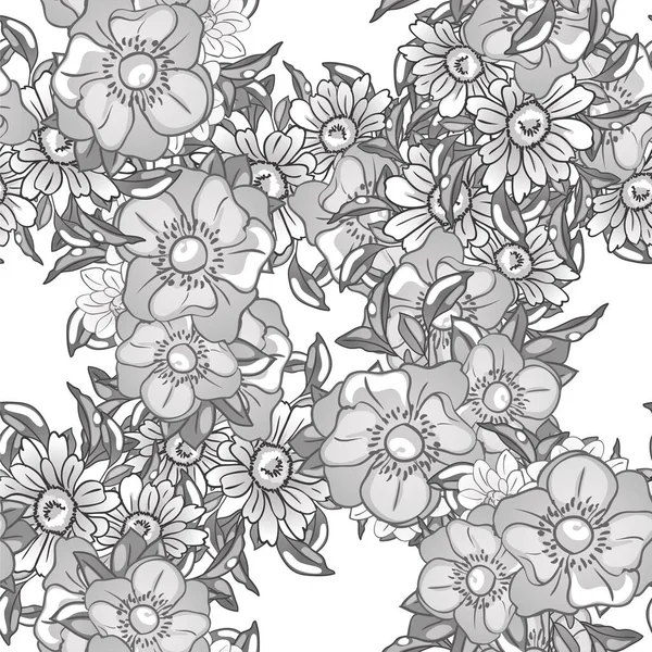 Μαύρο Και Άσπρο Floral Μοτίβο Ψηφιακή Ταπετσαρία — Διανυσματικό Αρχείο