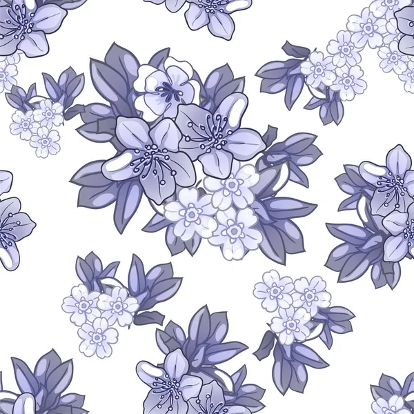 Blau Weißes Blumenmuster Digitale Tapete — Stockvektor