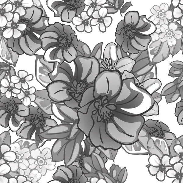 白と黒の花柄デジタル壁紙 — ストックベクタ