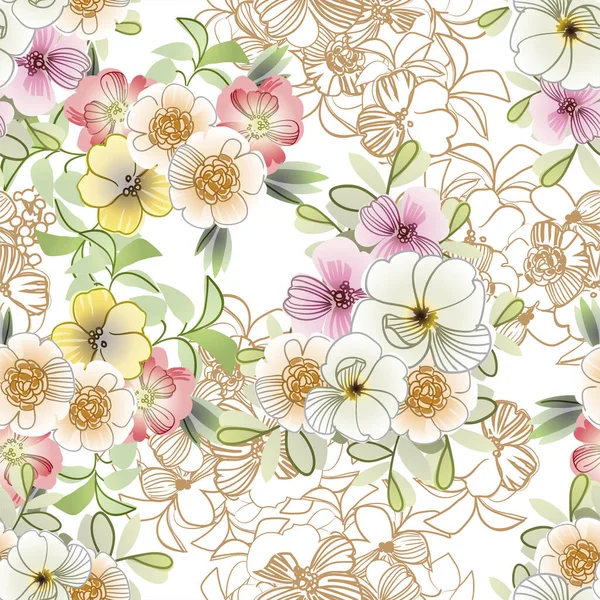 Beau Motif Floral Papier Peint Sans Couture — Image vectorielle