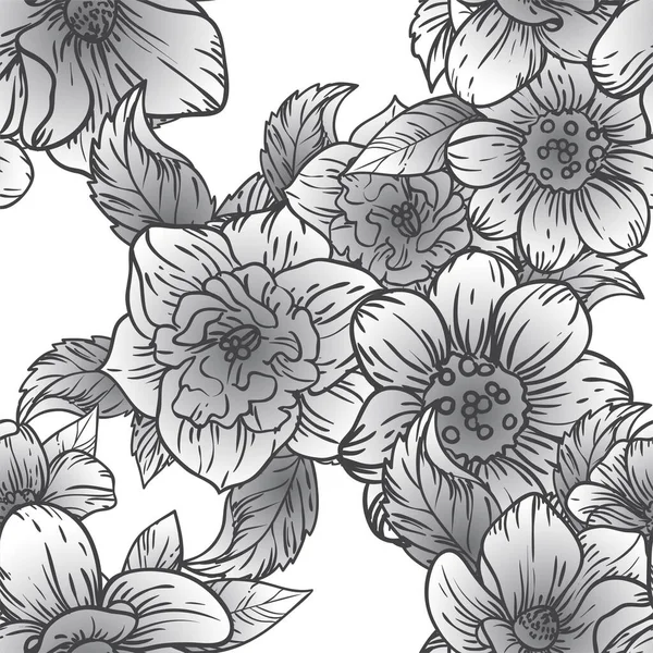 Fekete Fehér Virágmintás Digitális Tapéta — Stock Vector