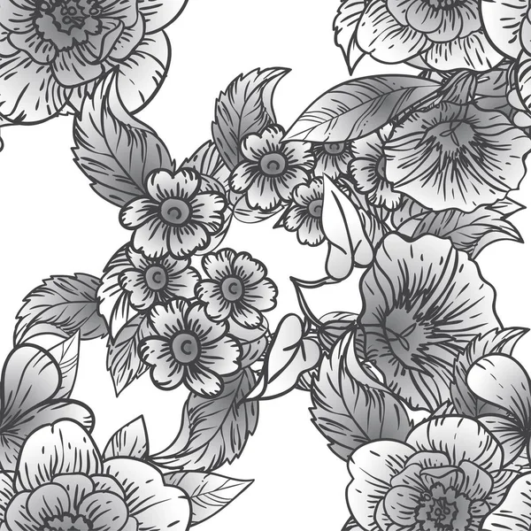 白と黒の花柄デジタル壁紙 — ストックベクタ