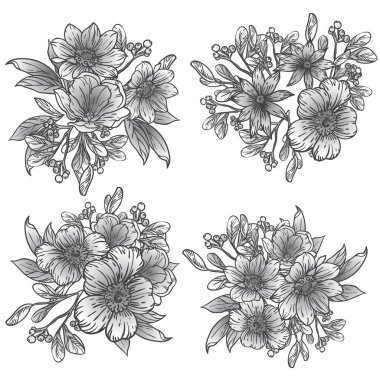 Tek renkli çiçek deseni. Çiçek elementleri siyah ve beyaz olarak ayarlandı.