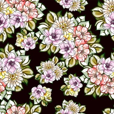 Klasik tarz, dikişsiz çiçek deseni. Çiçeksel elementler konturda