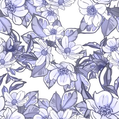 Kartpostal için güzel mavi çiçek süslemelerinin vektör çizimi