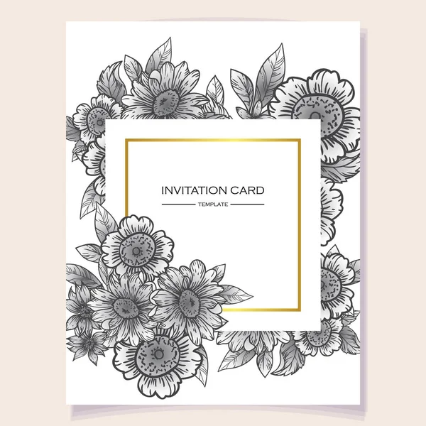 Carta Fiore Decorato Grigio Stile Vintage Elementi Floreali Illustrazione Vettoriale — Vettoriale Stock