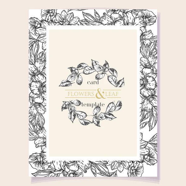 Vintage Style Gray Ornate Flower Card Floral Elements Romantic Vector — Stock Vector