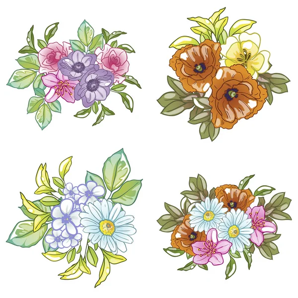 Set Vector Illustrations Beautiful Flowers — Stock Vector