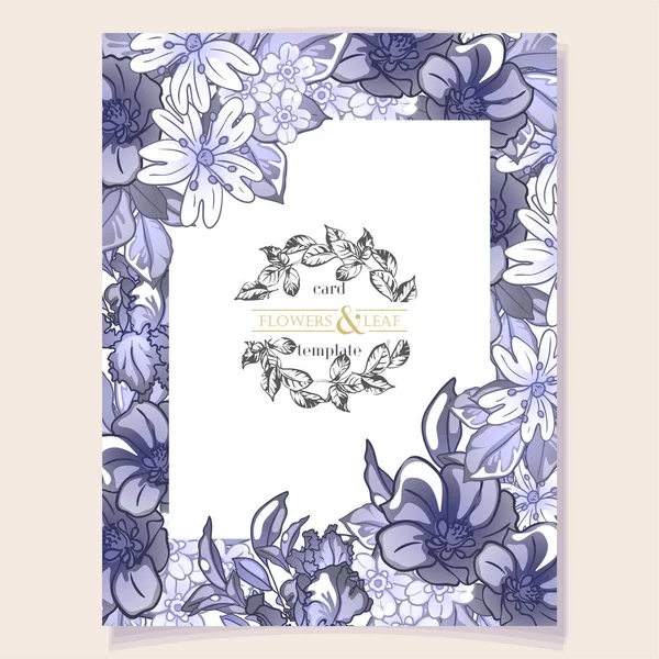 Vintage Stílusú Virág Esküvői Kártya Virágos Elemek Kék Színben — Stock Vector