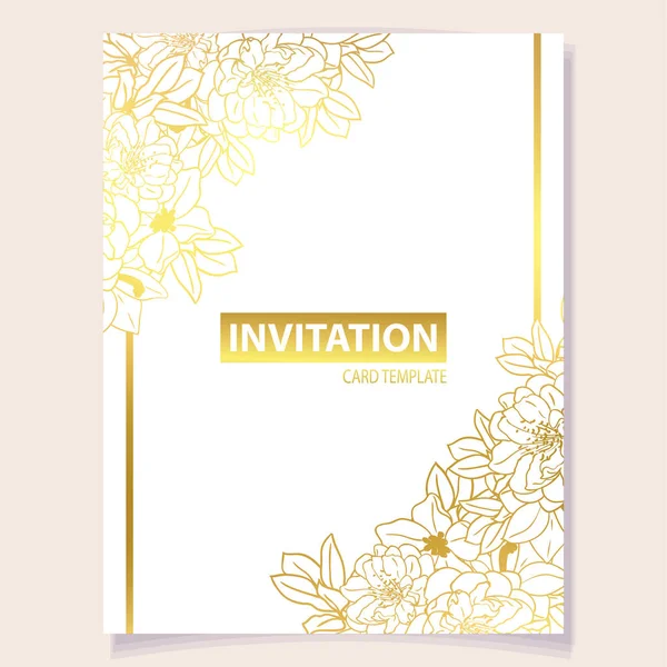 Invitation Vintage Avec Des Fleurs Dorées Pour Mariage Mariage Mariages — Image vectorielle