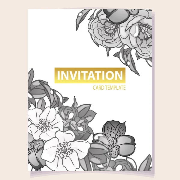 Vintage Style Gray Ornate Flower Card Floral Elements Romantic Vector — Stock Vector