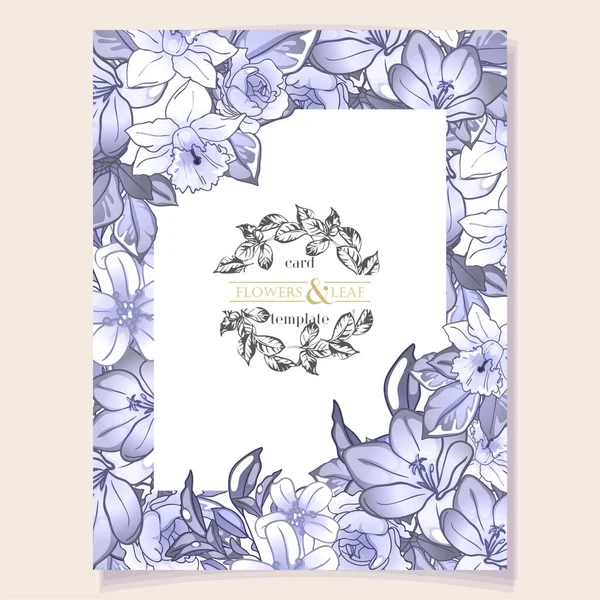 Carte Mariage Fleur Style Vintage Éléments Floraux Couleur Bleue — Image vectorielle