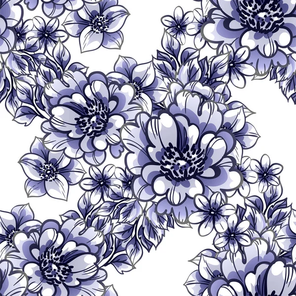 Vector Ilustración Hermosas Flores Color Azul Ornamento Para Postal — Vector de stock
