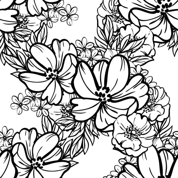 Monochroom Bloemenpatroon Naadloos Met Bloemen Design Elementen Voor Kaarten — Stockvector