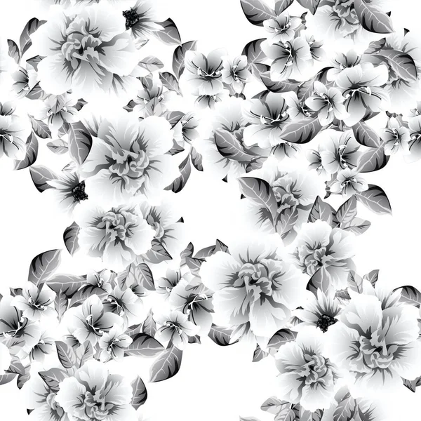 Monochromes Florales Nahtloses Muster Mit Blumen Designelemente Für Karten — Stockvektor