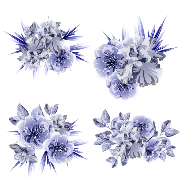 Motif Floral Avec Des Fleurs Bleues Sur Fond Blanc — Image vectorielle