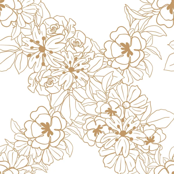 Naadloze Vintage Stijl Sierlijke Bloemen Patroon Bloemelementen Kleur — Stockvector