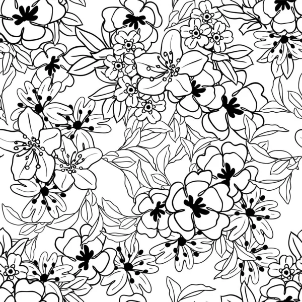 Jednobarevný Květinový Bezešvý Vzor Květinami Designové Prvky Pro Karty — Stockový vektor