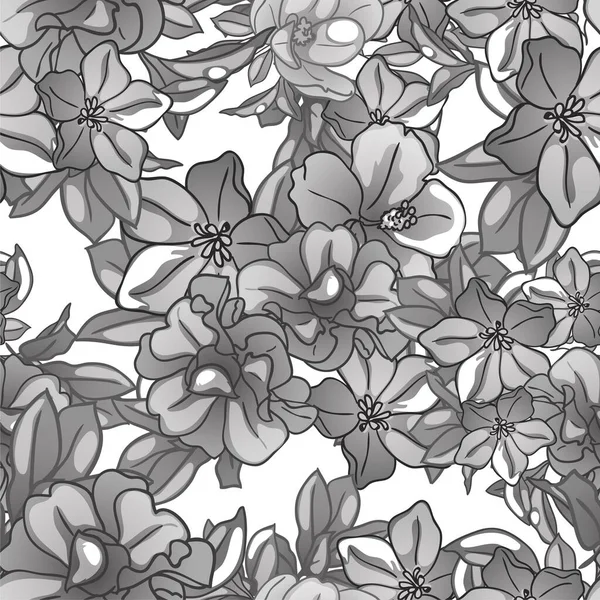 Patrón Inconsútil Floral Monocromo Con Flores Elementos Diseño Para Tarjetas — Archivo Imágenes Vectoriales