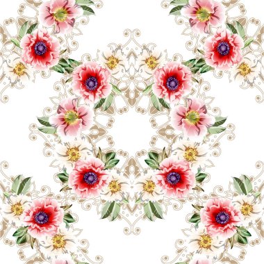 Çiçek elementleriyle kusursuz bir desen.