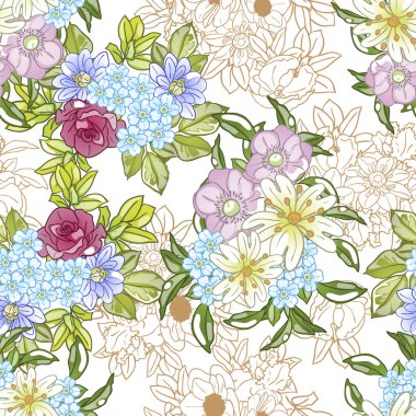 Çiçek elementleriyle kusursuz bir desen.
