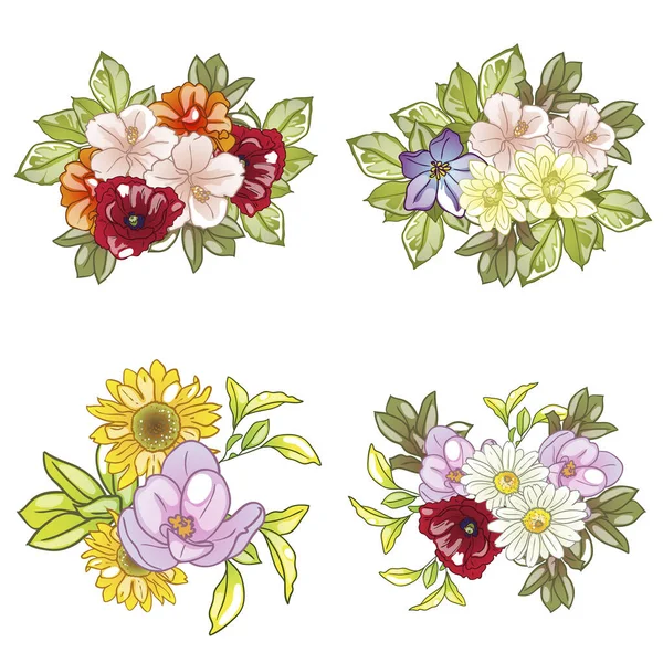美しい花が描かれたベクターイラストのセット — ストックベクタ