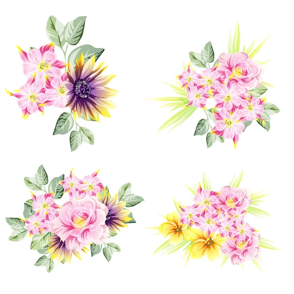 Ensemble Illustrations Vectorielles Avec Belles Fleurs — Image vectorielle