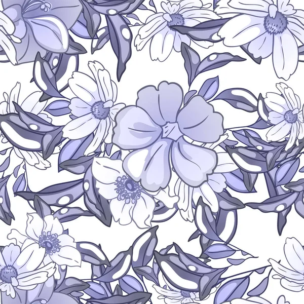 Illustration Vectorielle Belles Fleurs Couleur Bleue Ornement Pour Carte Postale — Image vectorielle