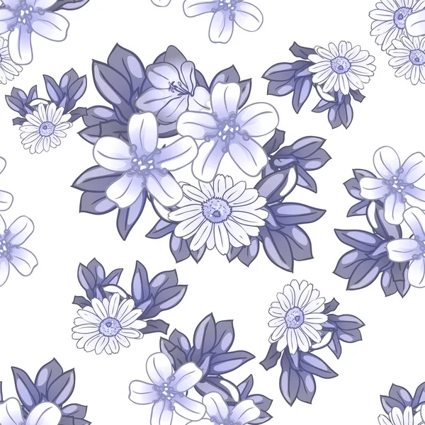 Vector Ilustración Hermosas Flores Color Azul Ornamento Para Postal — Vector de stock