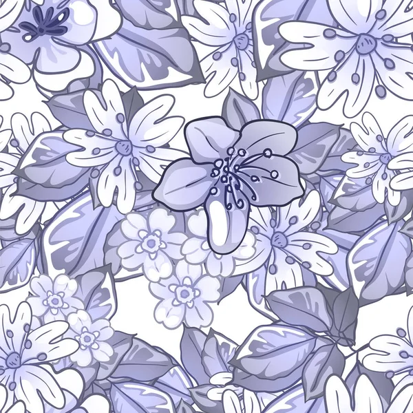 Illustration Vectorielle Belles Fleurs Couleur Bleue Ornement Pour Carte Postale — Image vectorielle