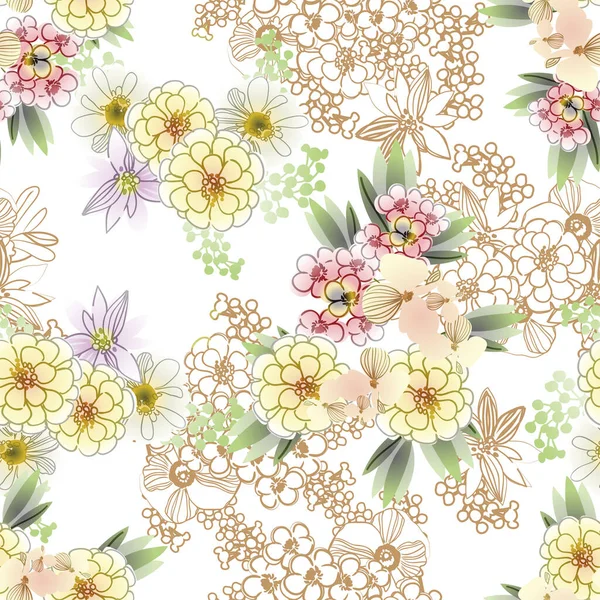 Modèle Sans Couture Élégance Avec Des Éléments Floraux — Image vectorielle