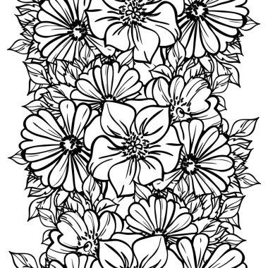 Çiçeksiz arka planın vektör çizimi. soyut beyaz ve siyah çiçekler.