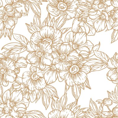 Açık kahverengi çiçek elementleriyle kusursuz bir desen.
