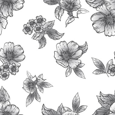 Çiçeksiz arka planın vektör çizimi. soyut beyaz ve siyah çiçekler.
