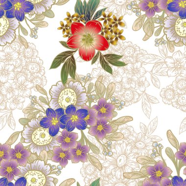 Çiçek elementleriyle kusursuz bir desen.