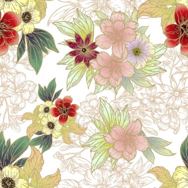 Çiçek elementleriyle kusursuz bir desen.