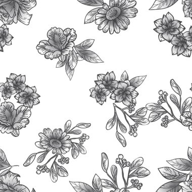 Çiçeksiz arka planın vektör çizimi. soyut beyaz ve siyah çiçekler.