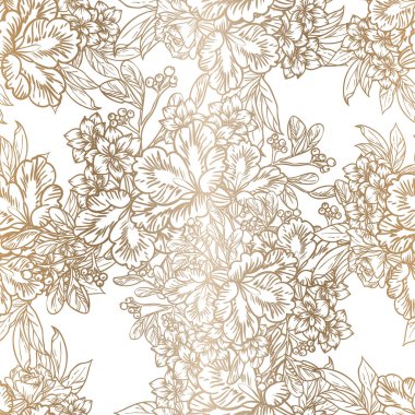 Açık kahverengi çiçek elementleriyle kusursuz bir desen.