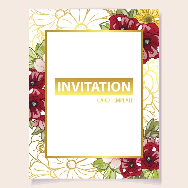 Carte Invitation Florale Illustration Vectorielle — Image vectorielle