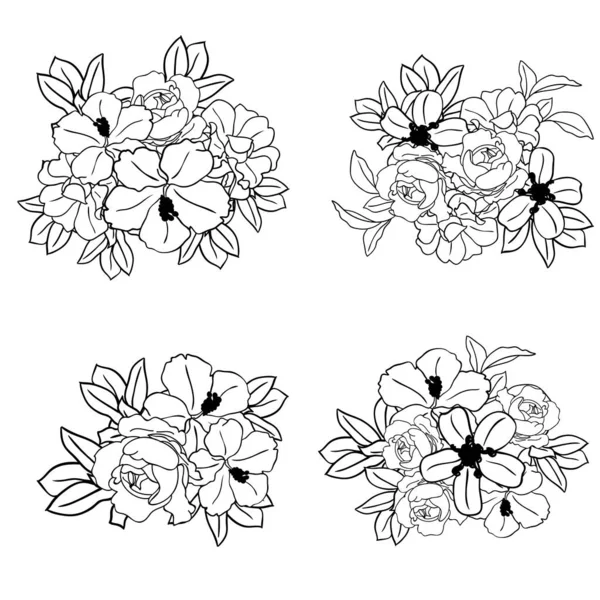 具有黑白花卉元素的典雅图案 — 图库矢量图片