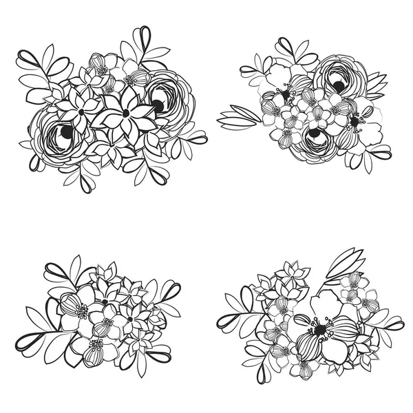 Patrón Elegancia Con Elementos Florales Blanco Negro — Vector de stock