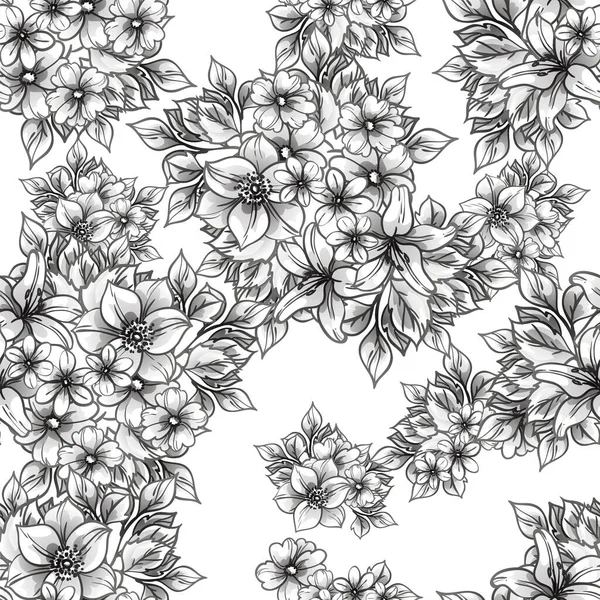 Ilustración Vectorial Fondo Sin Costura Floral Flores Abstractas Blancas Negras — Vector de stock